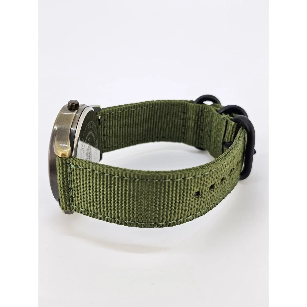 Men's Analog Watch 38MM Bronze Dial New Army Green Canvas Bands New Battery